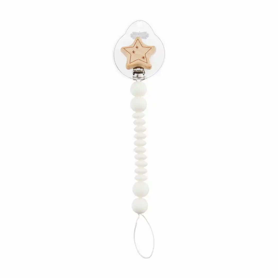 WOOD WHITE STAR PACI CLIP