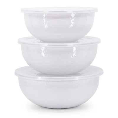 Enamelware White Mixing Bowl set of 3